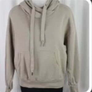 NSF Women's Taupe Beige Hooded Pullover Sweatshirt Size M Luxury Refined Cotton